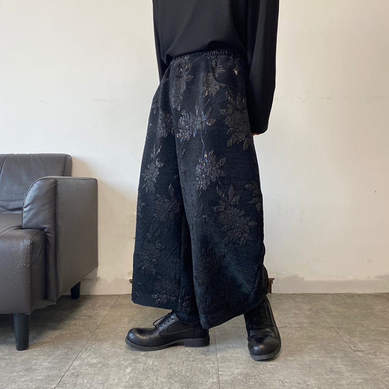 Retro Embroidered Thickened Loose Wide Leg Pants