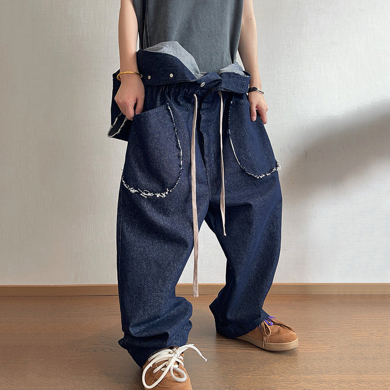 Vintage Loose Raw Edge Sleeveless Jumpsuit Jeans