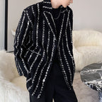 Striped Thick Lapel Wool Blazer