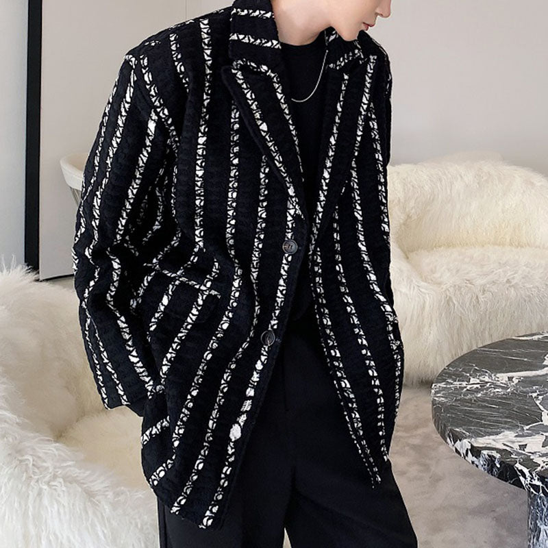 Striped Thick Lapel Wool Blazer