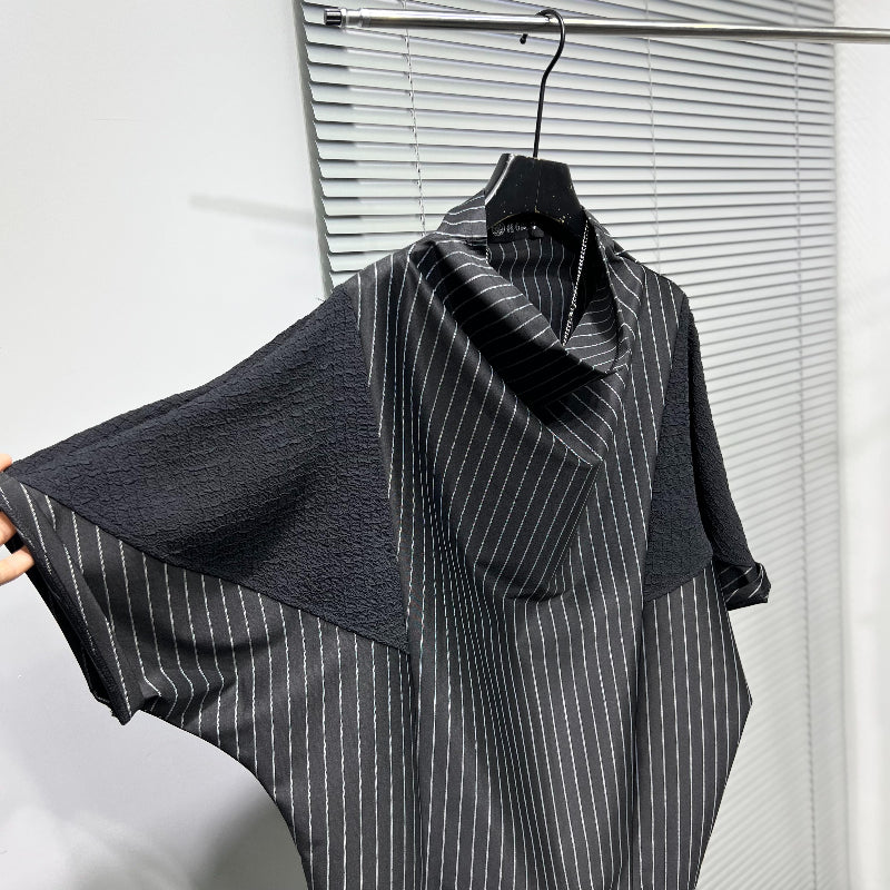 Striped Batwing Sleeve Turtleneck Shirt