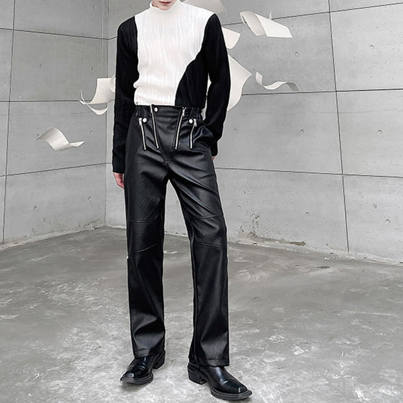 Zipper Slim Fit PU Leather Trousers