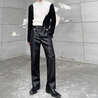 Zipper Slim Fit PU Leather Trousers