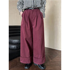 Cuffed Wide-leg Cotton High-rise Straight-leg Trousers