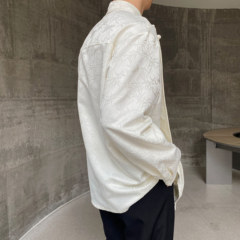 Retro Jacquard Embroidered Bamboo Long Sleeve Shirt