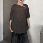 Retro Drawstring Hollow Irregular T-shirt