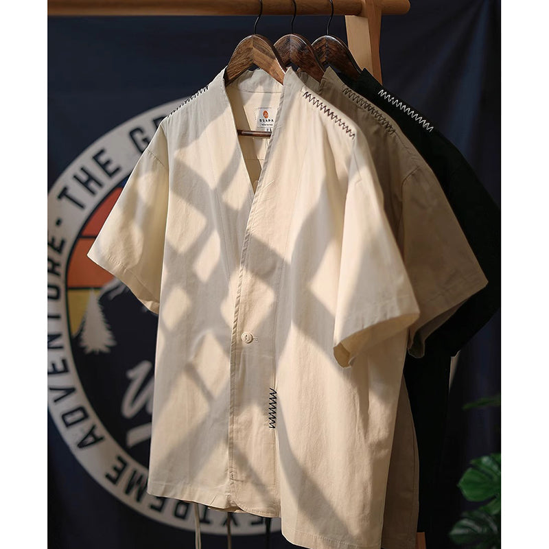 Hand-stitched Summer Vintage Short-sleeved Shirt