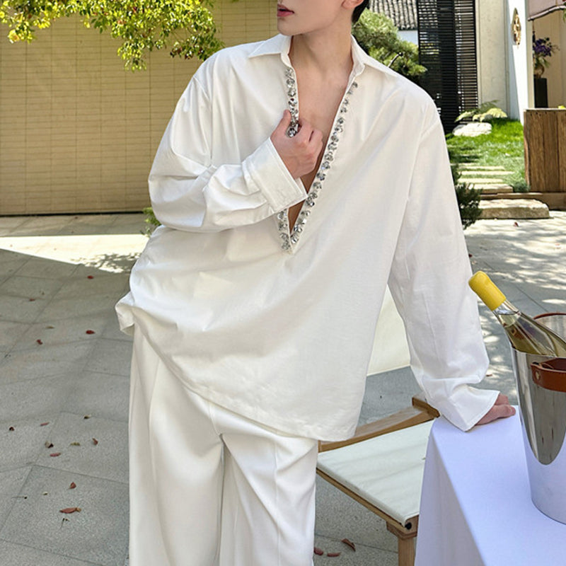 V-neck Sequined Silhouette Shirt