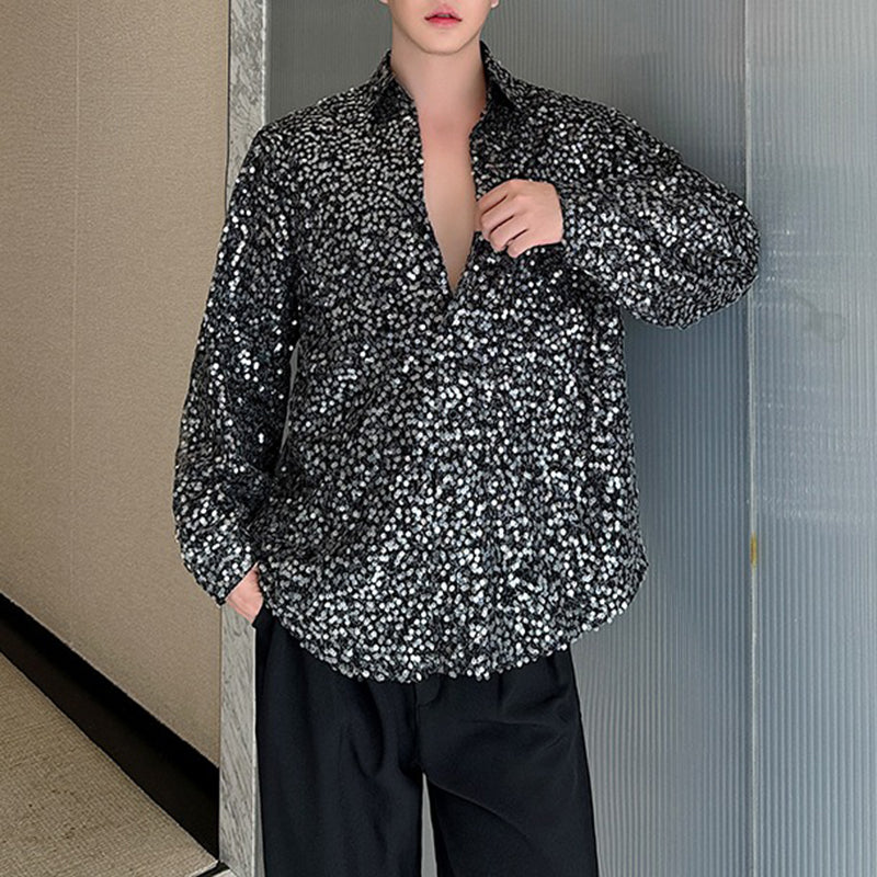 Heavy craft sequin irregular long sleeve shirt sparkles