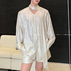 V-neck Ribbon Shirt and Shorts Suit
