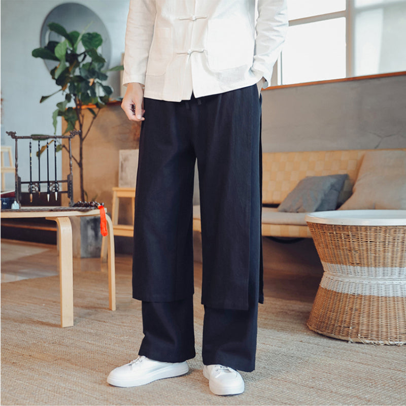 Retro Fake Two-piece Cotton And Linen Loose Skirt Pants
