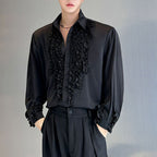 French Loose Lapel Satin Lace Casual Long-sleeved Shirt