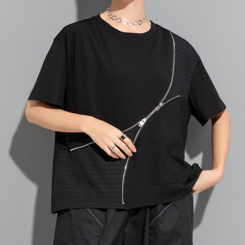 Summer Irregular Zipper T-shirt
