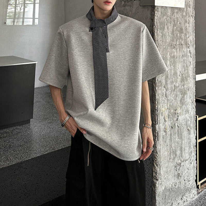 Shoulder Pad Stitching Bow Tie Polo Shirt