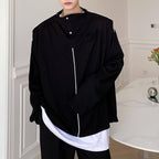 Stand Collar Button Shoulder Pad Shirt