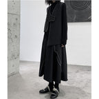 Irregular Pleated Topstitched A-Line Midi Skirt