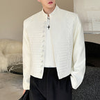 Multi-button Embroidered Stand Collar Cropped Jacket