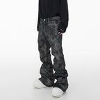 Glitter-coated Slim-fit Stacked Denim Flared Pants