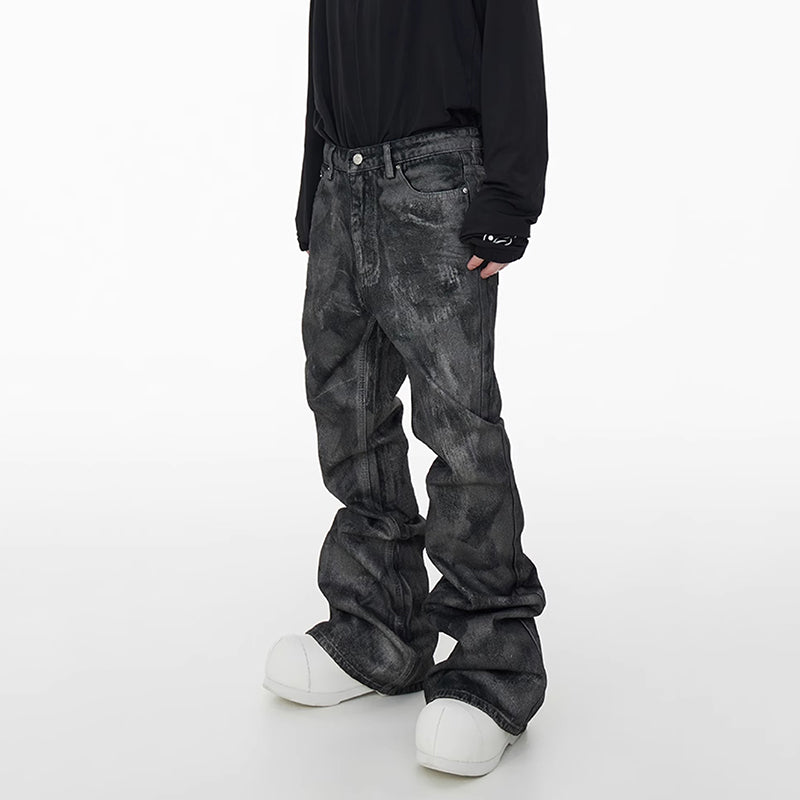 Glitter-coated Slim-fit Stacked Denim Flared Pants
