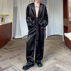 Silky Shiny Satin Tie Long-sleeved Shirt Casual Trousers Two-piece Suit