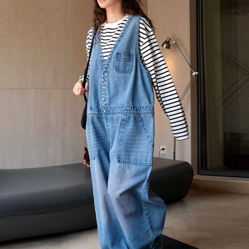 Denim Casual Long Loose Overalls