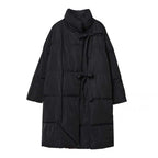 Dark Stand Collar Tie Long Thickened Coat