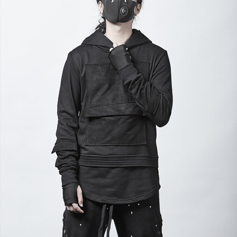 Dark Loose Hooded Pullover Sweatshirt
