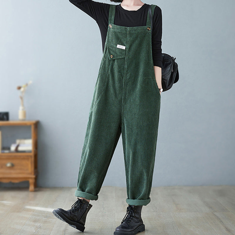 Solid Color Corduroy Harem Overalls