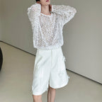 Hollow Sequin Mesh Pullover T-shirt