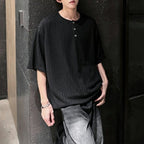 Striped Knit Henley Collar Casual T-Shirt