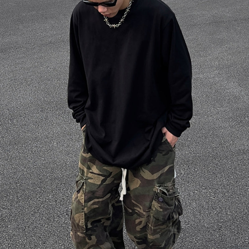 Street Loose Solid Color Long Sleeve T-shirt
