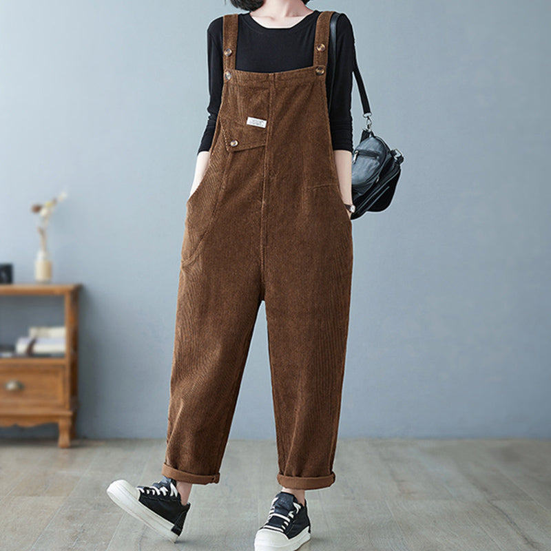 Solid Color Corduroy Harem Overalls