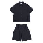 Japanese Functional Large Pocket Shirt Casual Loose Overalls Two-piece Set