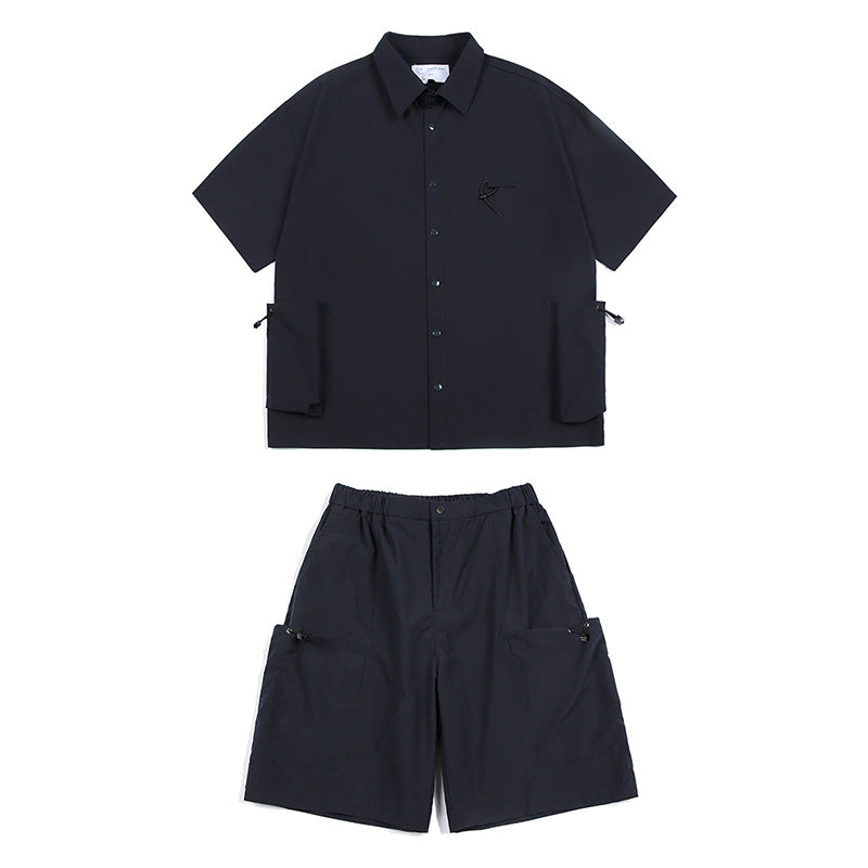 Japanese Functional Large Pocket Shirt Casual Loose Overalls Two-piece Set