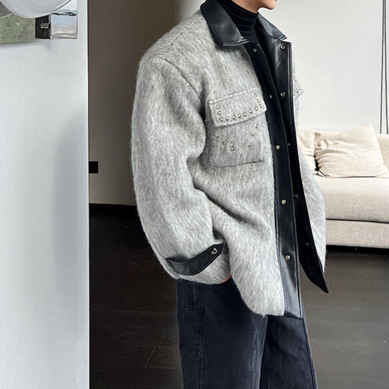 Studded Vintage Contrast Patchwork Woolen Jacket