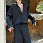 Mesh Beaded Satin Drape Shirt