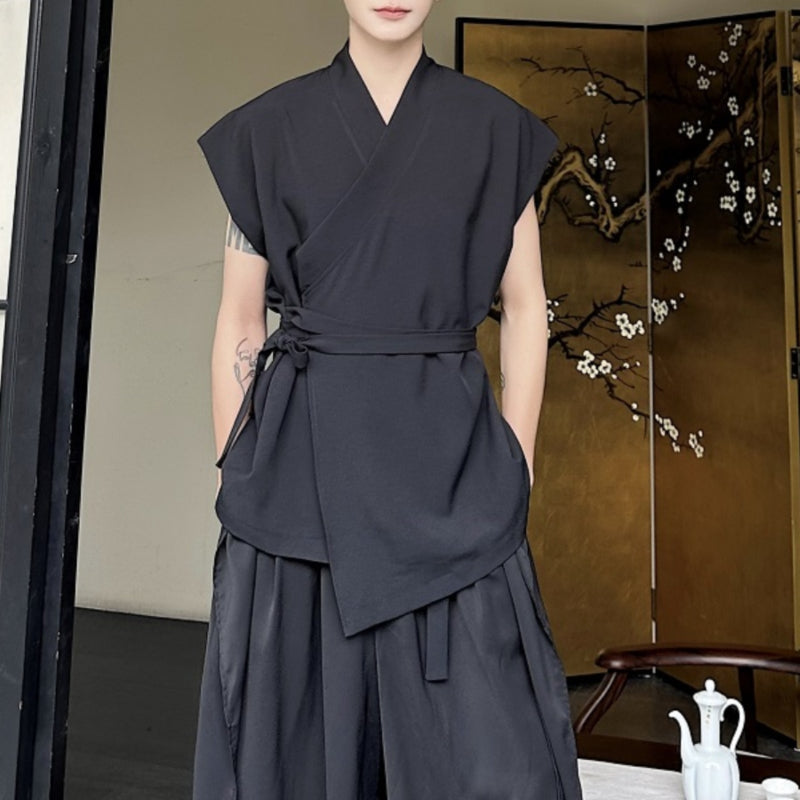 Vintage Lace-Up Loose Sleeveless Shirt