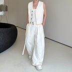 Casual Short Cardigan Vest Wide Leg Trousers Workwear Two-piece Set