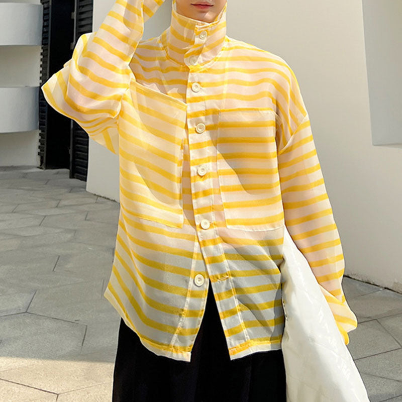 Striped Sheer Long-sleeved Shirt