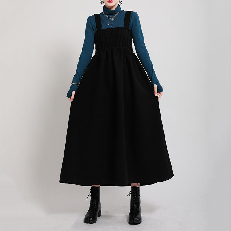 Woolen Pleated Strappy Dress