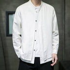 Cotton and Linen Stand Collar Shirt