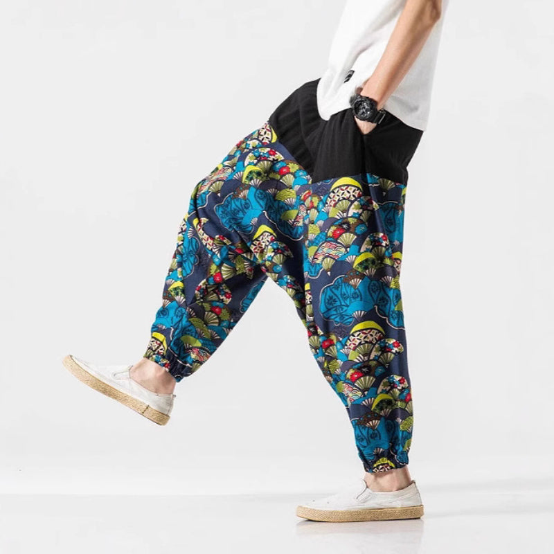 Japanese Cotton and Linen Casual Harem Lantern Crotch Pants