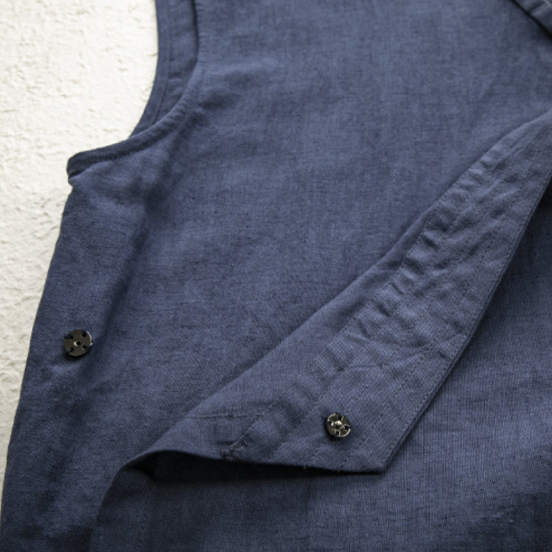 Cotton and Linen Striped Thin Breathable Vest Sleeveless