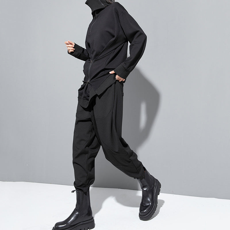 Stand Collar Zipper Loose Irregular Sweatshirt