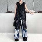 V-neck Black Jacquard Lace Vest
