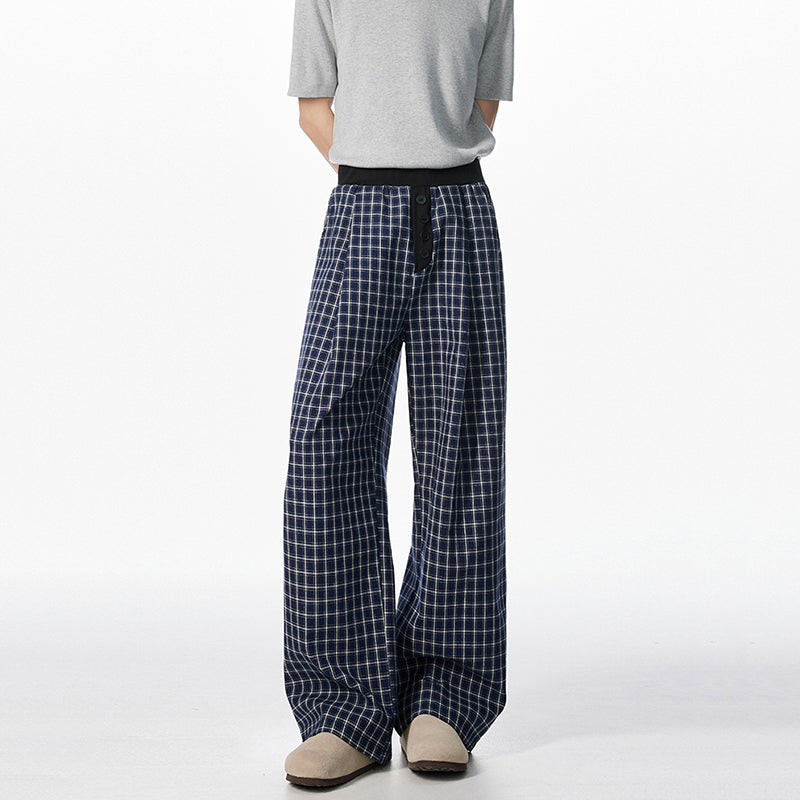 American Loose Wide-leg Patchwork Plaid Pants