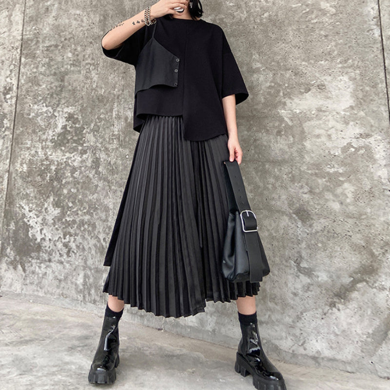 Japanese Casual Two-piece Irregular Short-sleeved Pleated Skirt