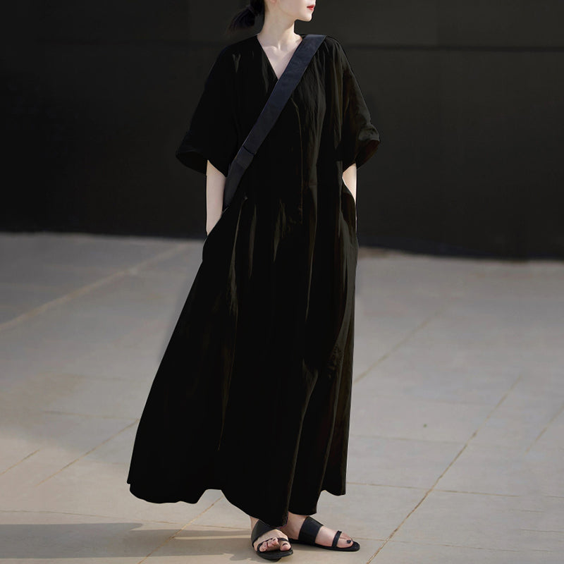 French Loose V-neck Pullover Dress