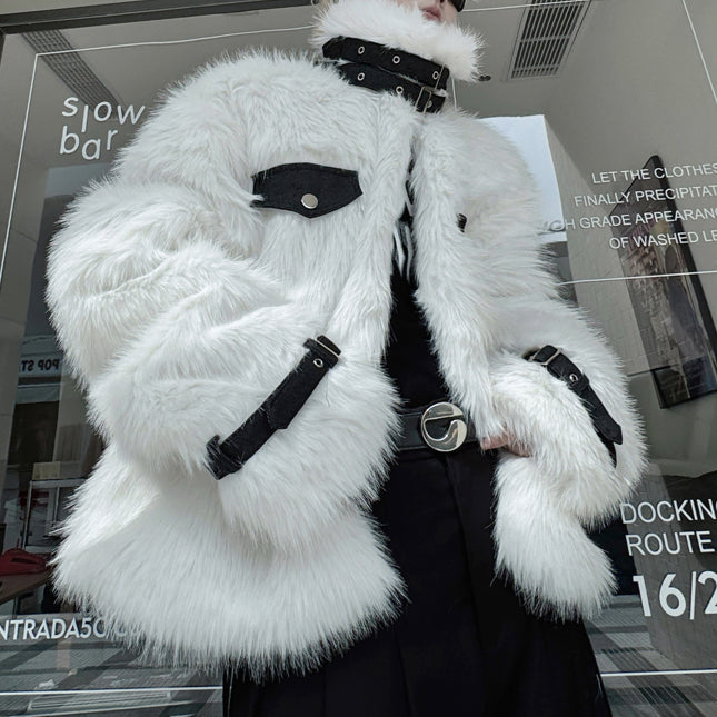 Reversible Deconstructed Leather Paneled Faux Fur Coat