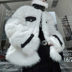 Reversible Deconstructed Leather Paneled Faux Fur Coat